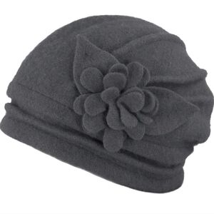 Dahlia Gray Flower Wool Clouch Beanie Hat